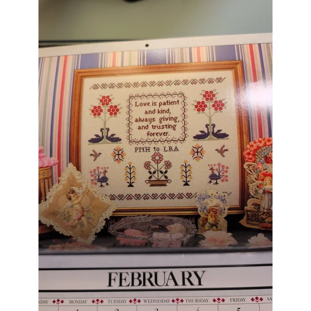 Assorted Vintage Cross Stitch Samplers + Year in Samplers Calendar, 1988